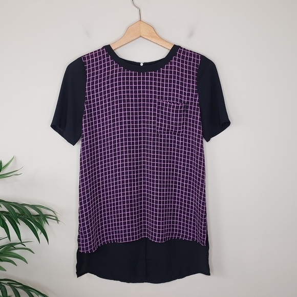 Halogen | Black & Purple Check Front Blouse Size XS - Picture 1 of 5